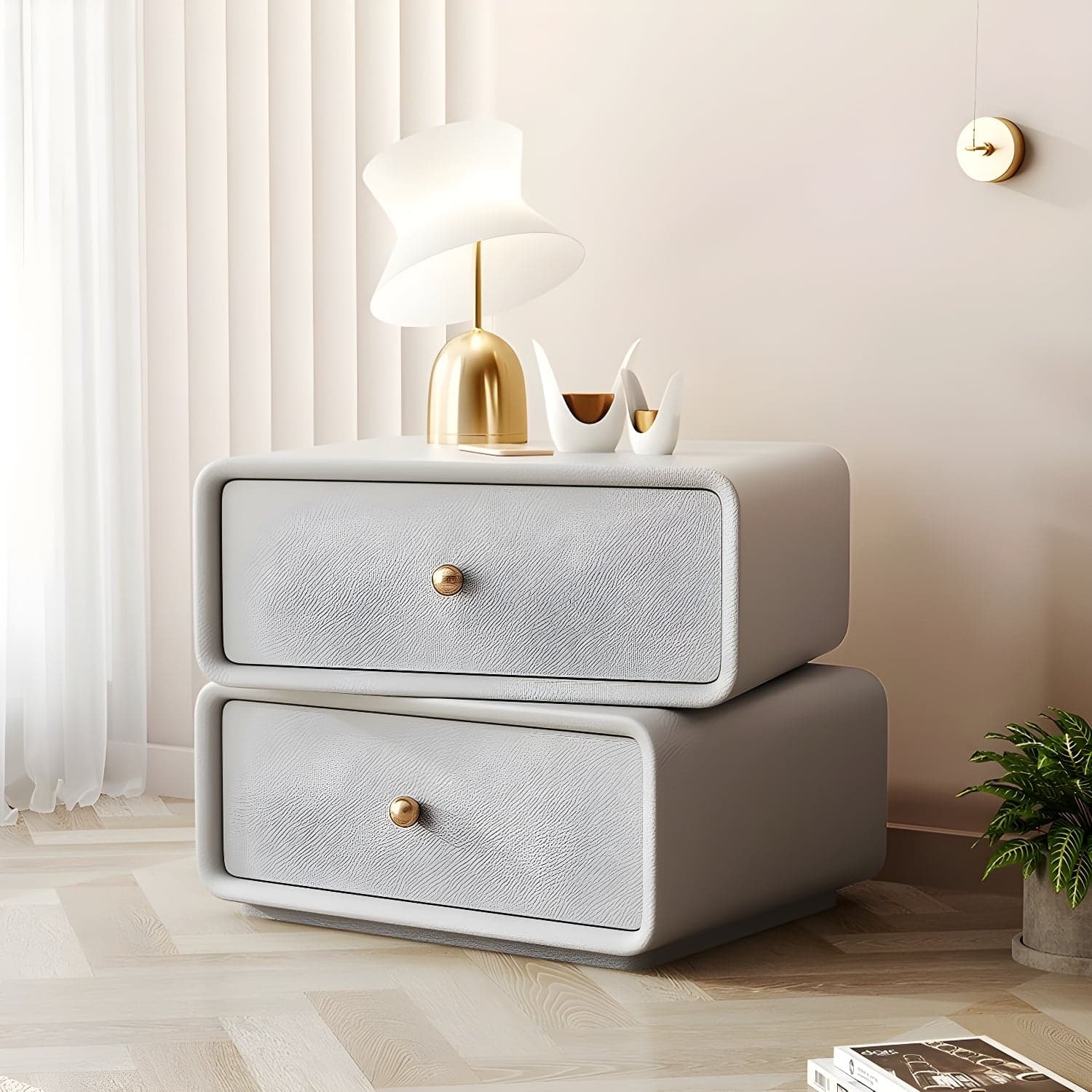 Modern Wood Nightstand with 2 Drawers - Faux Leather Countertop - Small and Stylish - image 5