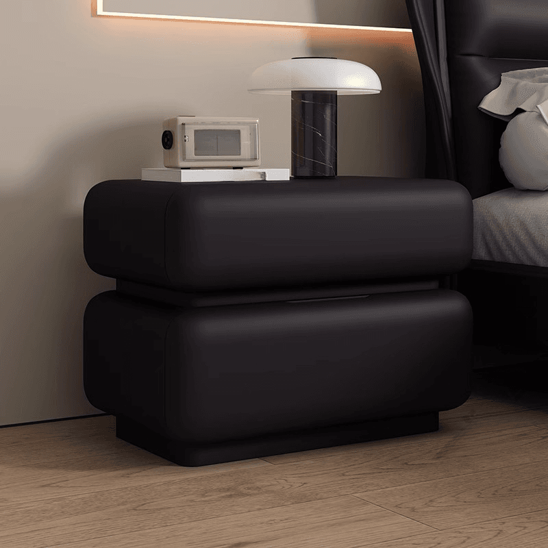 Modern Simple Style Nightstand With Drawer Organization with 2 Drawers and Pu Leather Countertop