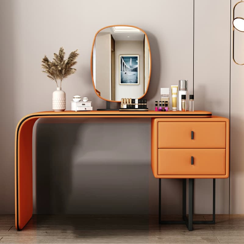 Modern Wood Vanity with Faux Leather Table Top & 2 Soft Close Drawers - image 4
