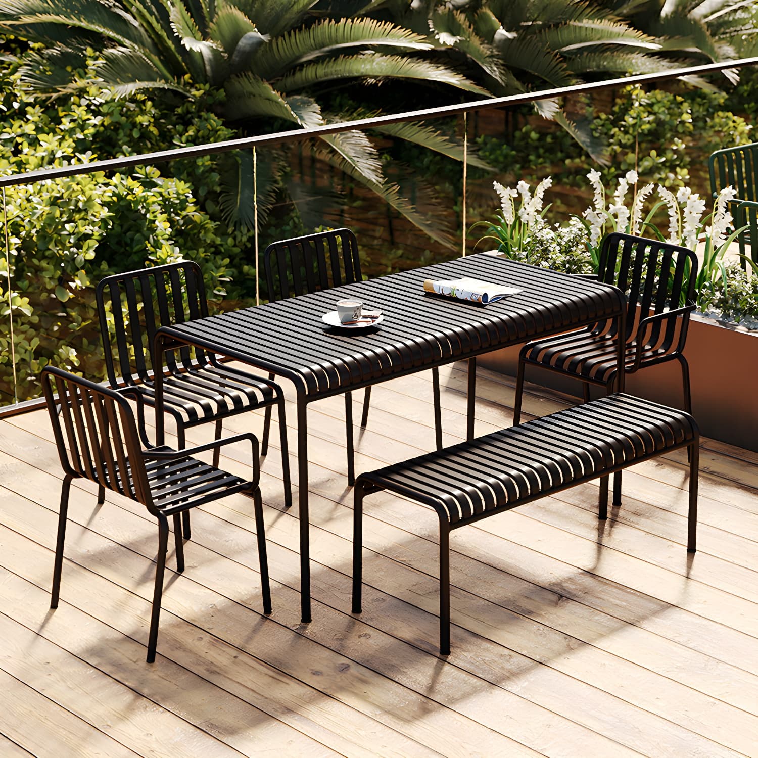 Contemporary Metal Patio Dining Side Chair Slat Back Side Chair - image 11