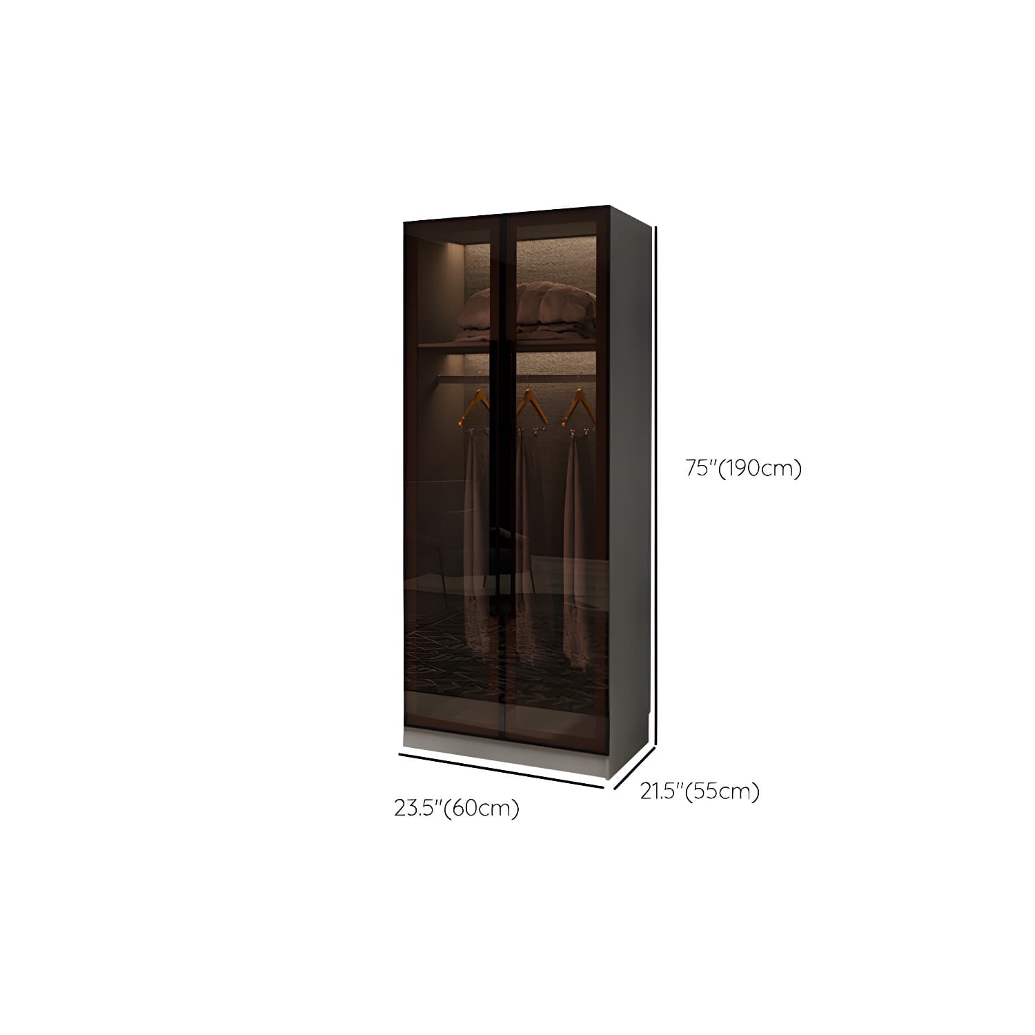 Modern Glass Hinged Doors Wardrobe Armoire Wood Frame Wardrobe with Shelves without Light - image 11