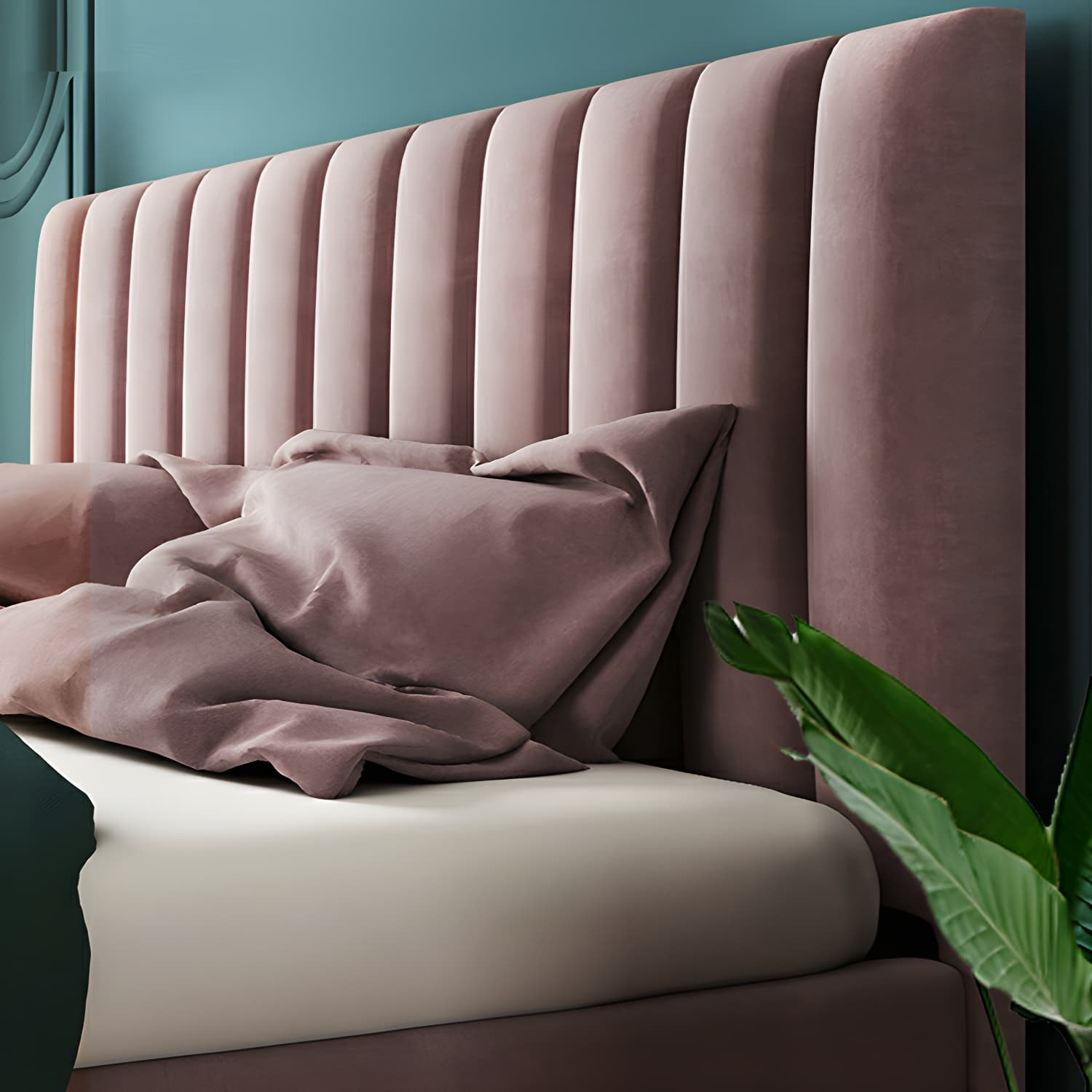 Velvet Upholstered Modern Headboard with Wood Legs in Rectangular Shape and Standard Height - image 7