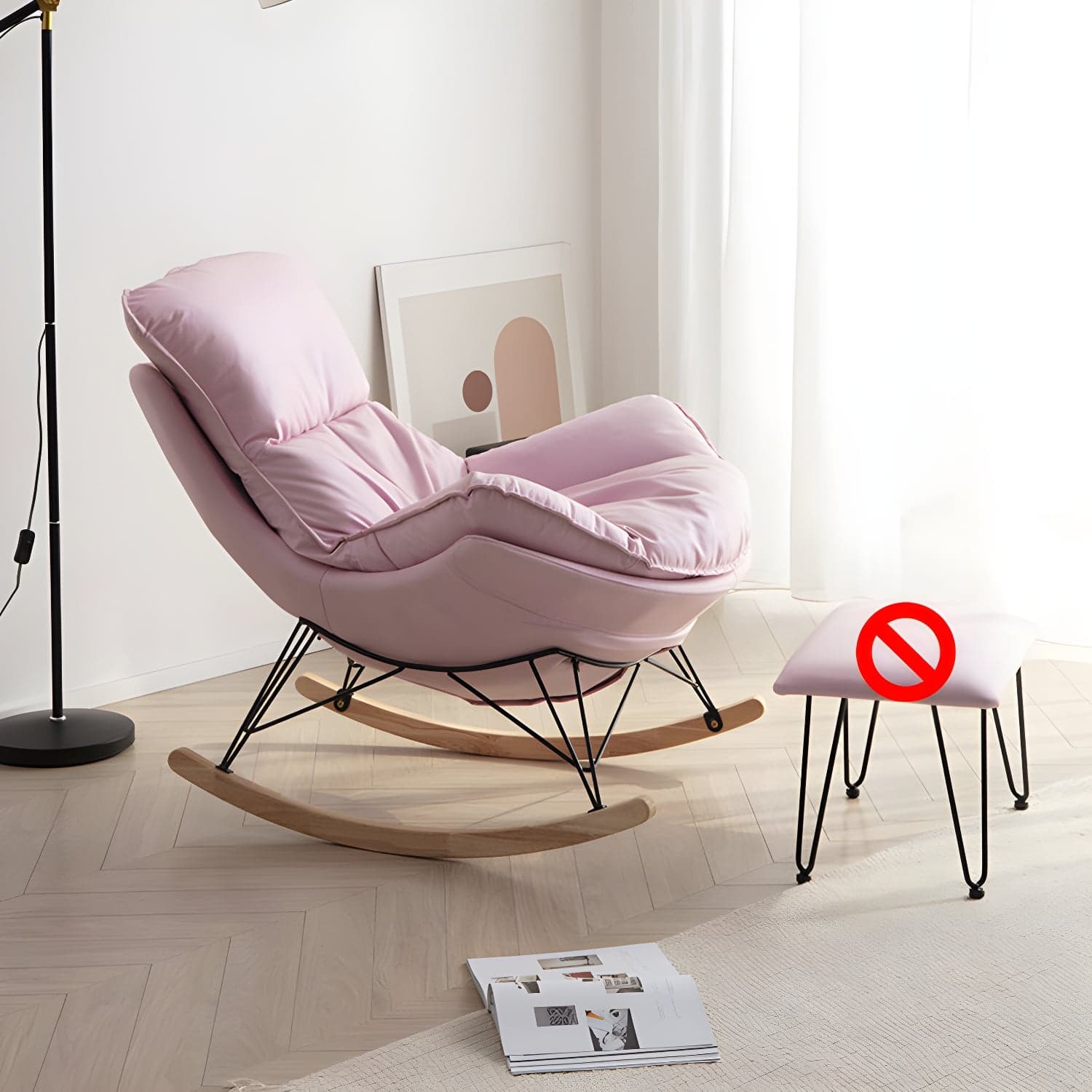 Simple Faux Leather Rocker Chair Plain Rocking Chair with Removable Cushions - image 6
