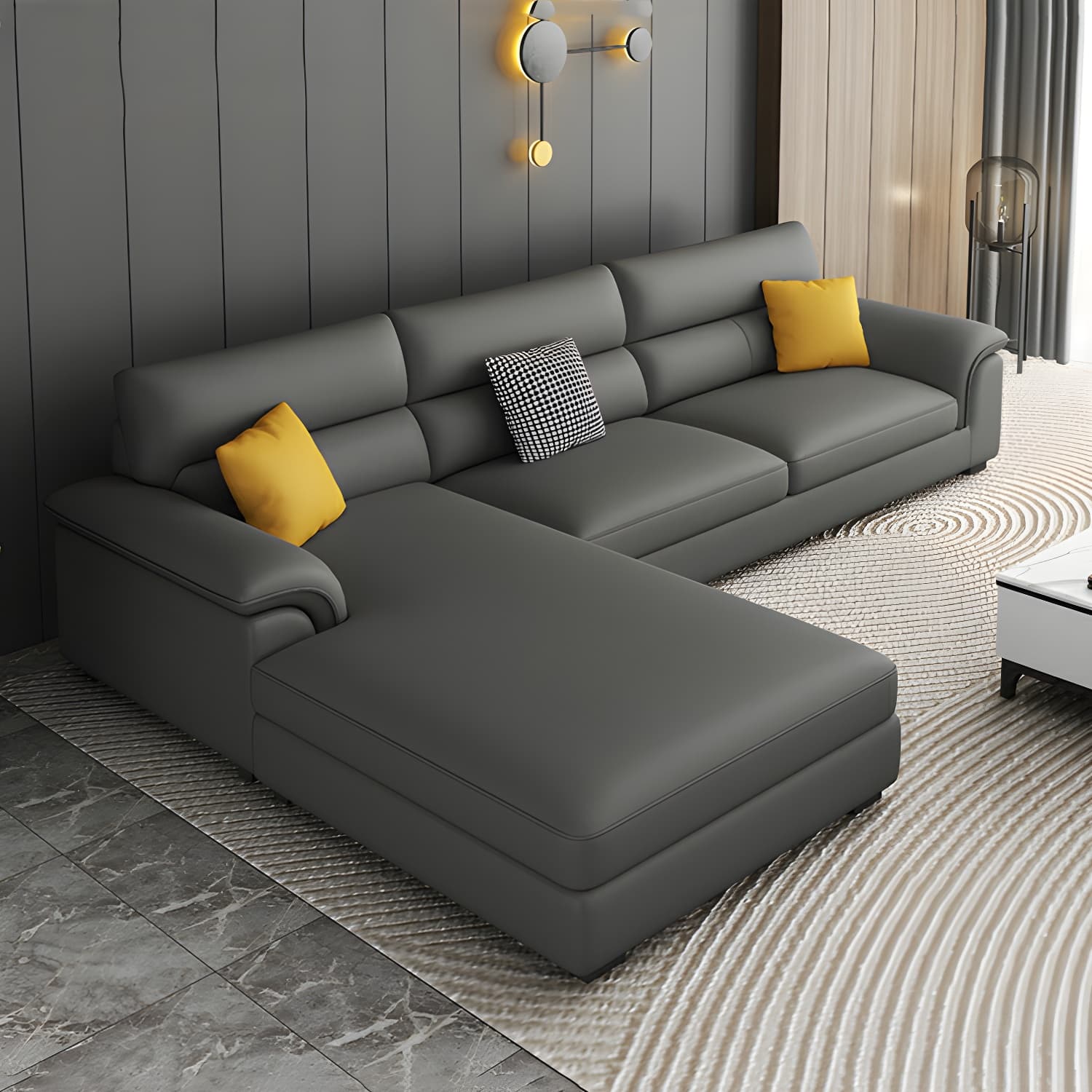 Modern Black Sectional Sofa with Pillow Top Arm and Cushion Back - image 3