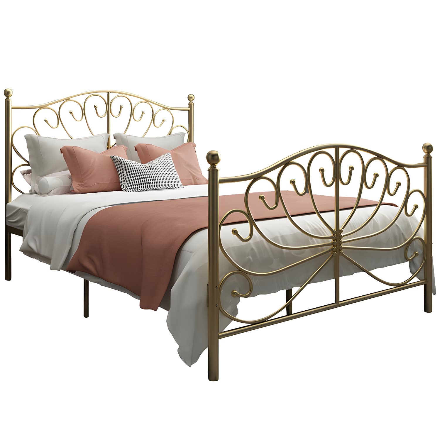 Four Poster Bed Glam Metal Bed, Camelback Open-Frame with Metal Legs - image 5