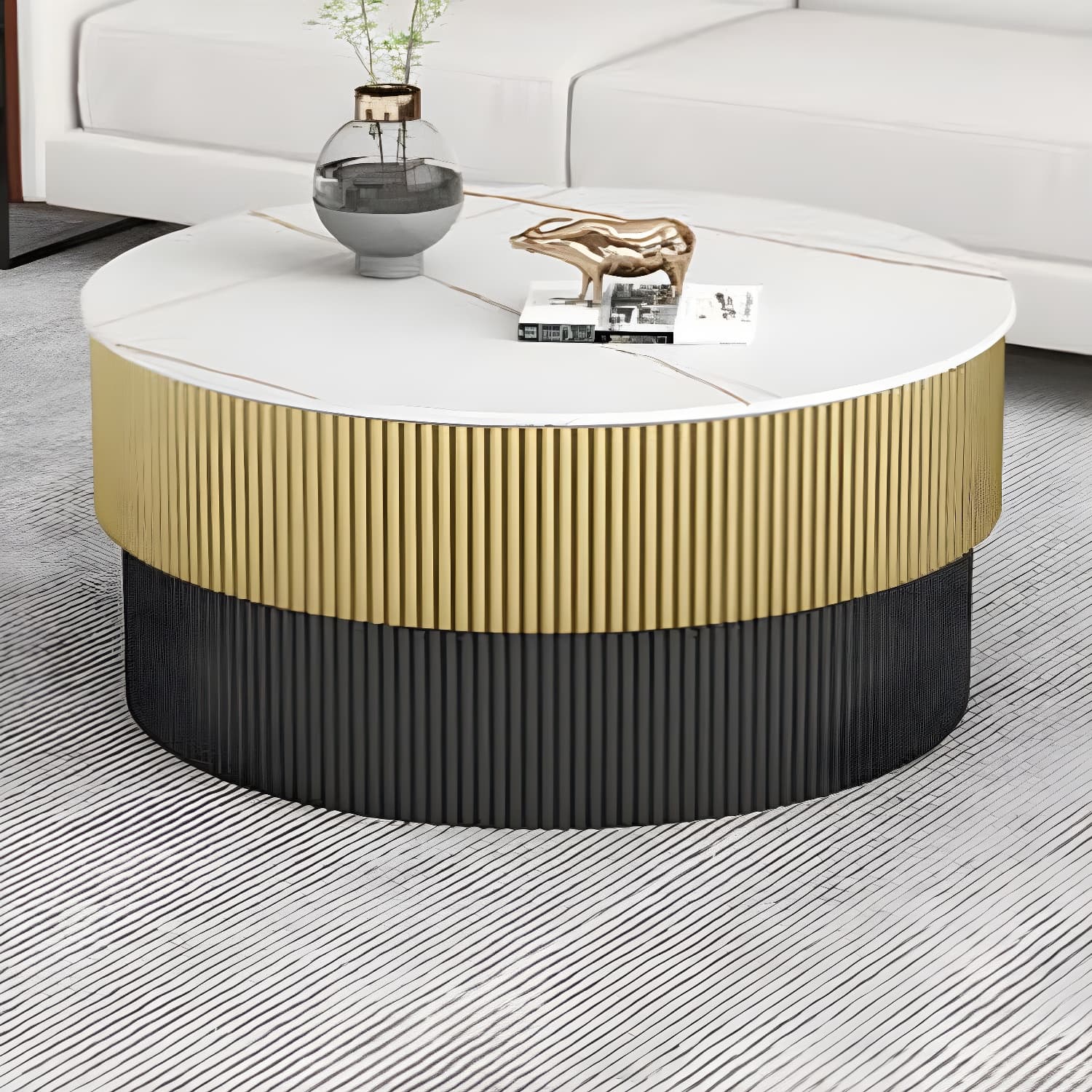 Round Slate Coffee Table Glam Pedestal No Distressing Single Coffee Table - image 10