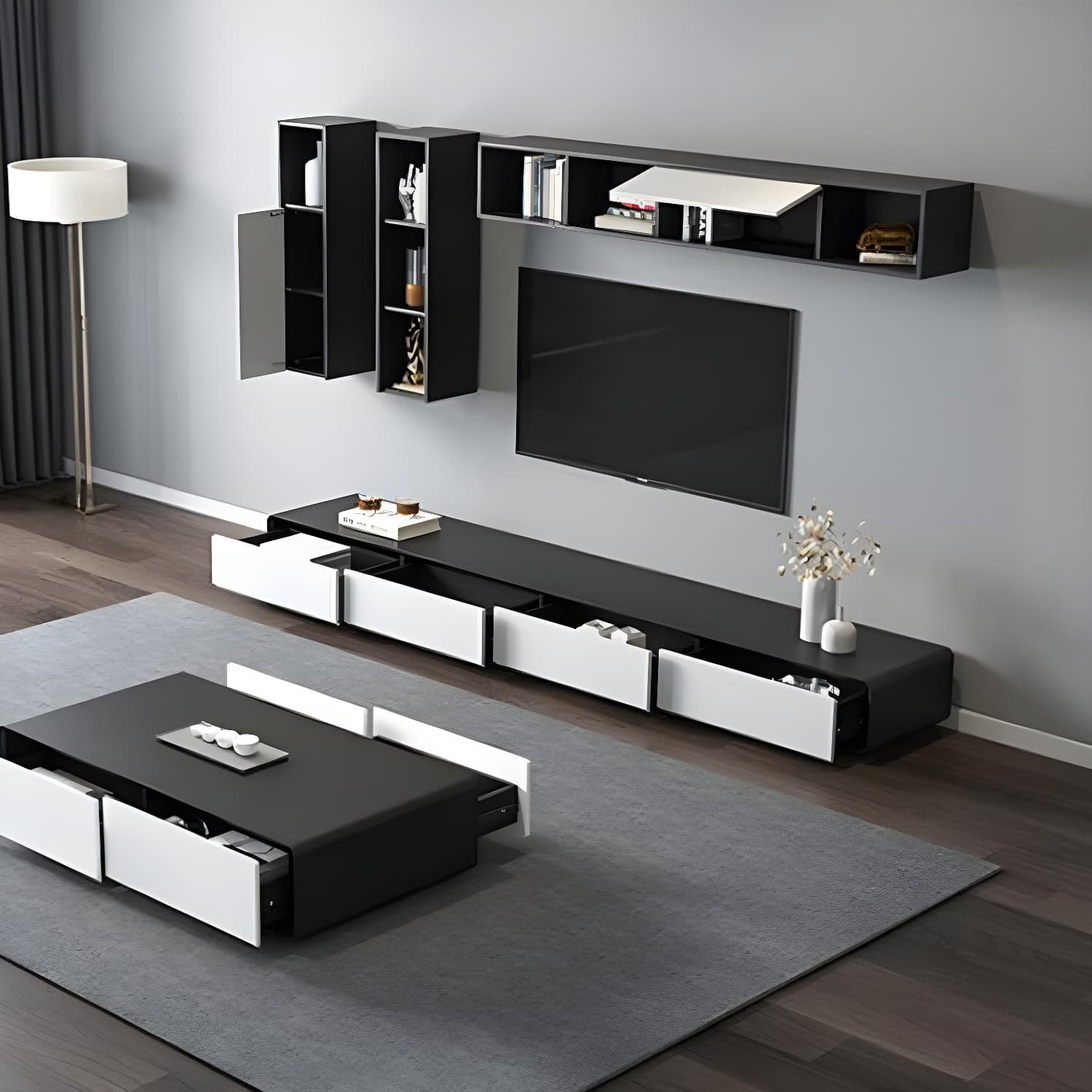 Contemporary 15.75-inch D TV Console Wooden TV Stand for TVs with Drawers - image 15
