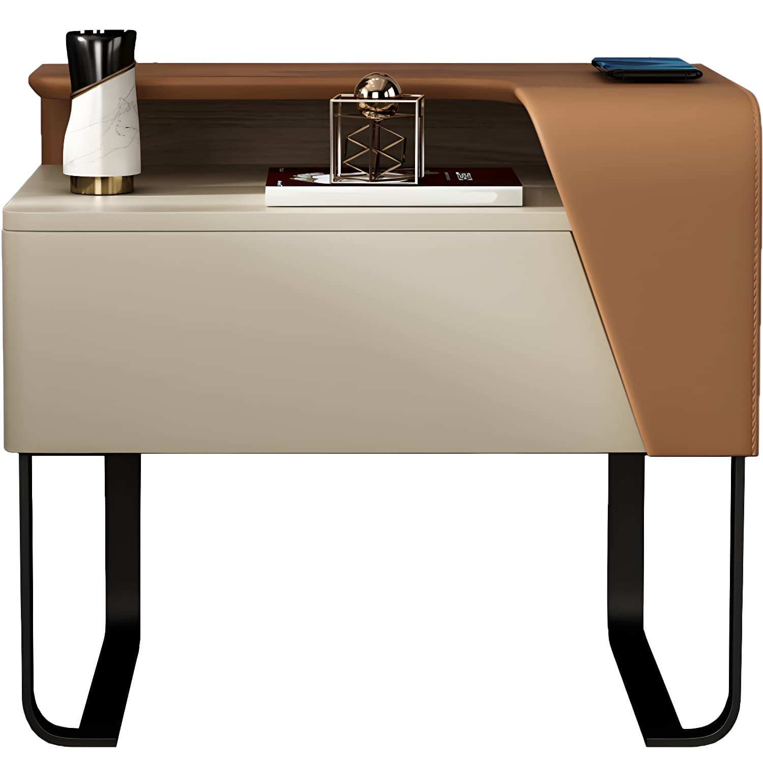 Modern Wooden Nightstand 19" Tall Sled Bedside Cabinet with Drawer - image 12