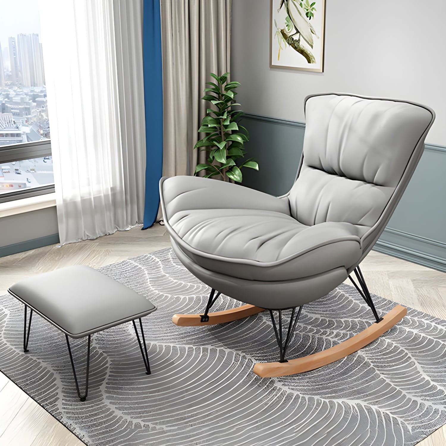 Modern Rocking Chair Metal Frame Doll Cotton Filling Cushion Wingback Rocker Chair - image 6