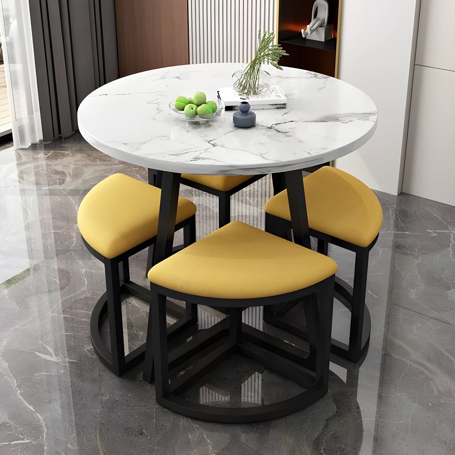 Round White Wood Tone Modern Dining Set with Metal Pedestal Base - Seats 4 - image 8