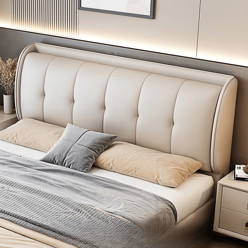 Modish Timber Panel Headboard with No Distressing, Arched/Rectangle/Camelback Shape for Full/King/Queen Bed, Featuring Sponge Upholstery Fill and Standard Height