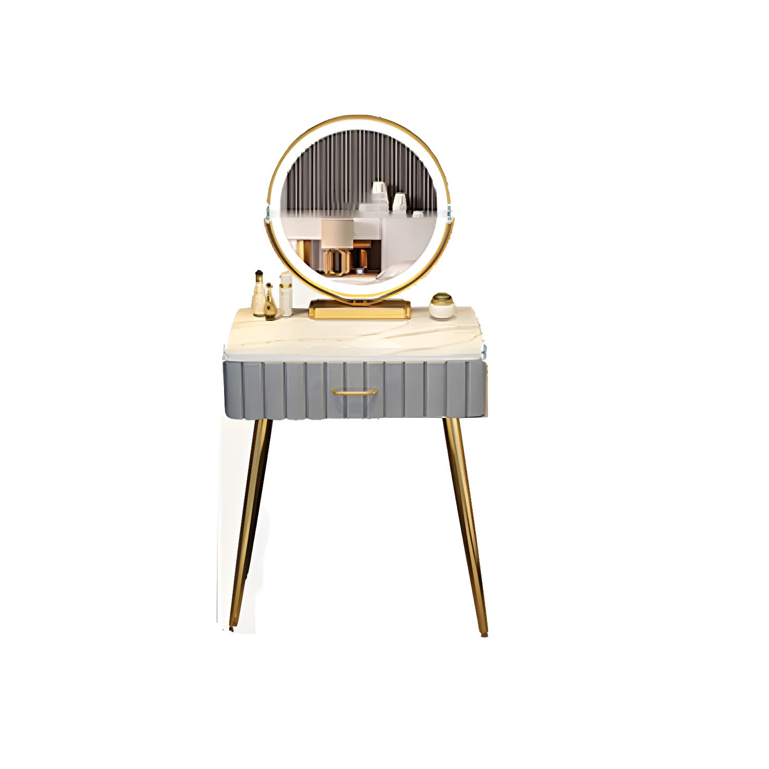 Lighted Mirror Makeup Vanity Desk Standing Makeup Vanity Set with Drawer - image 16