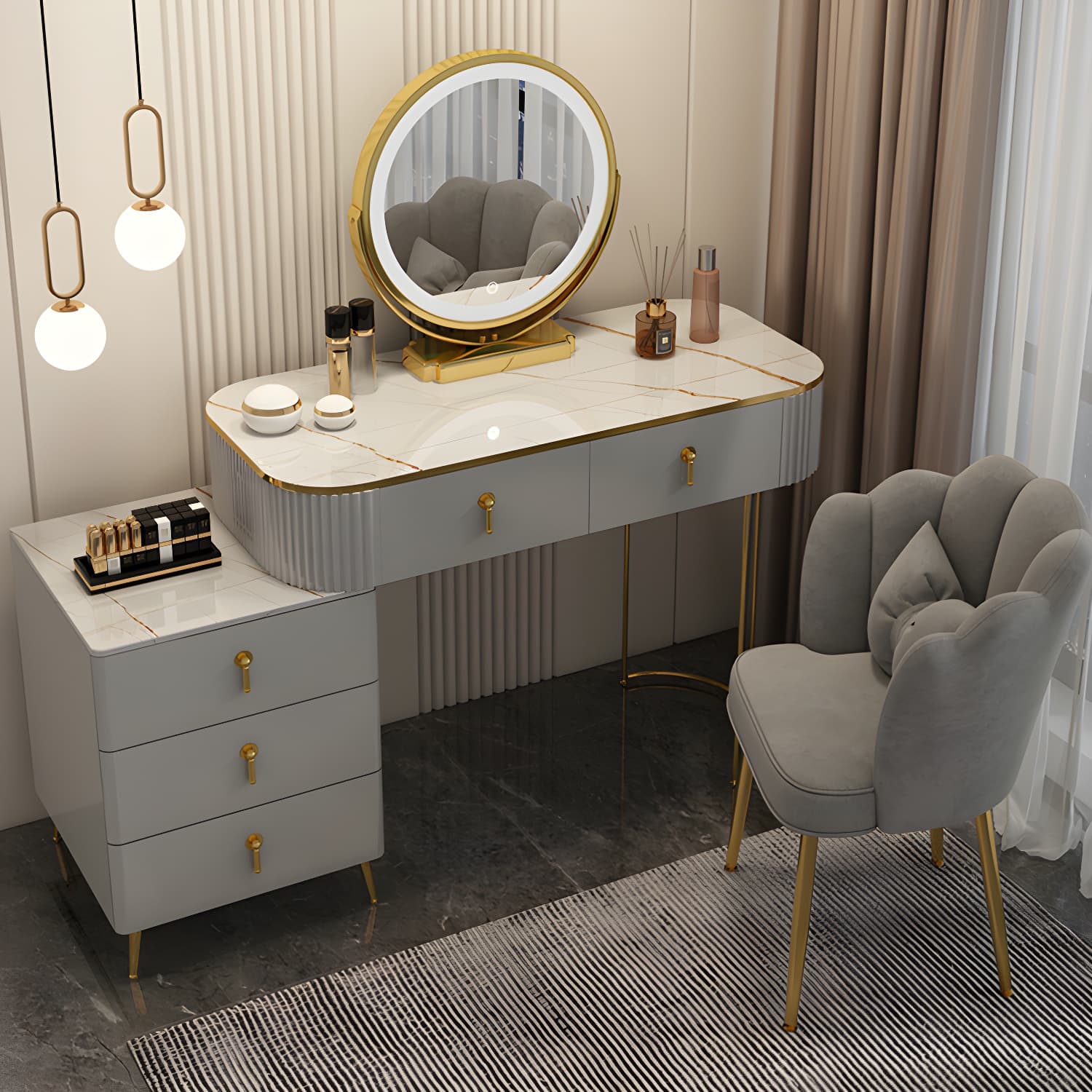 Lighted Mirror Makeup Vanity Storage Box Vanity Dressing Table - image 4