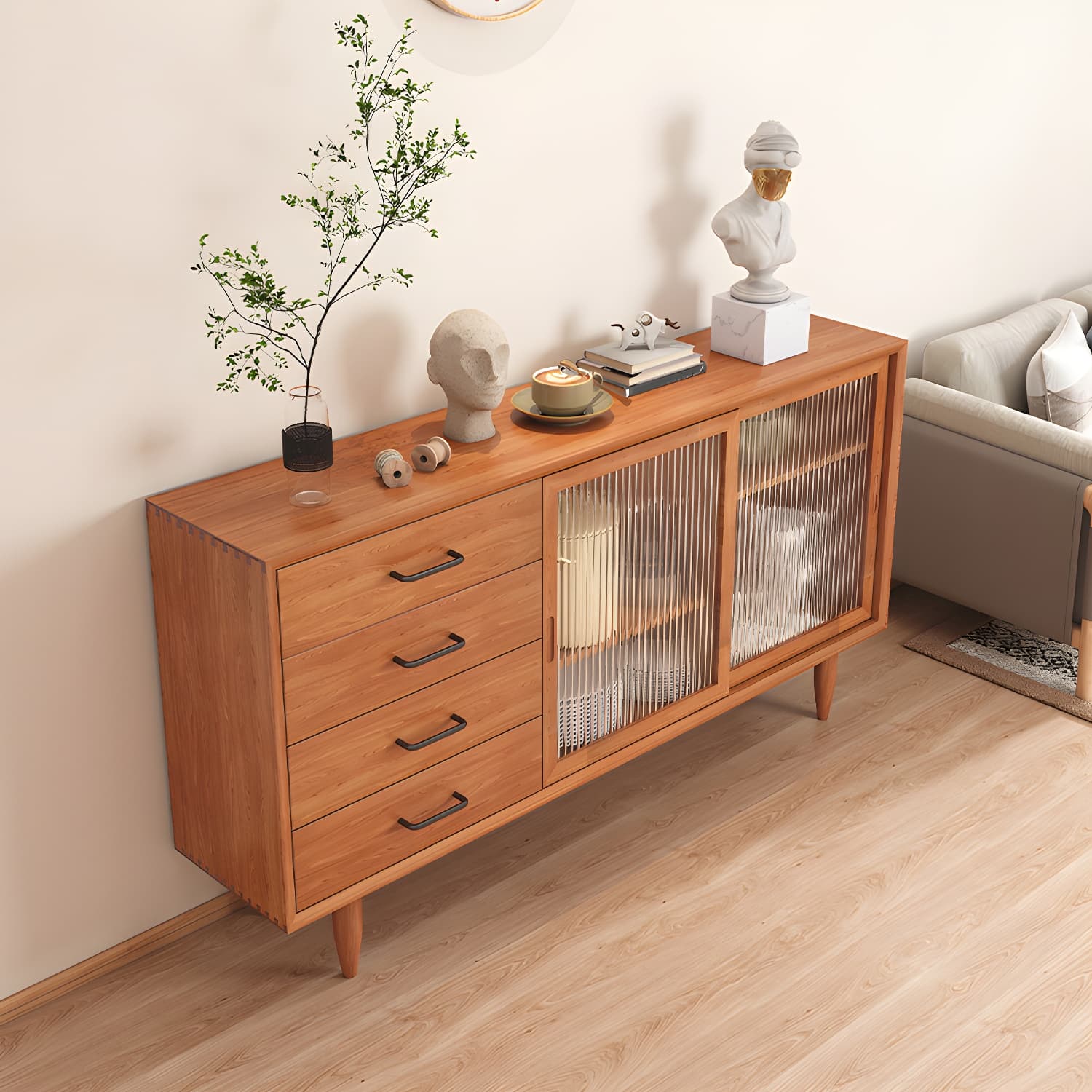 Mid-Century Modern Solid Wood Accent Cabinet with Glass Door - image 5