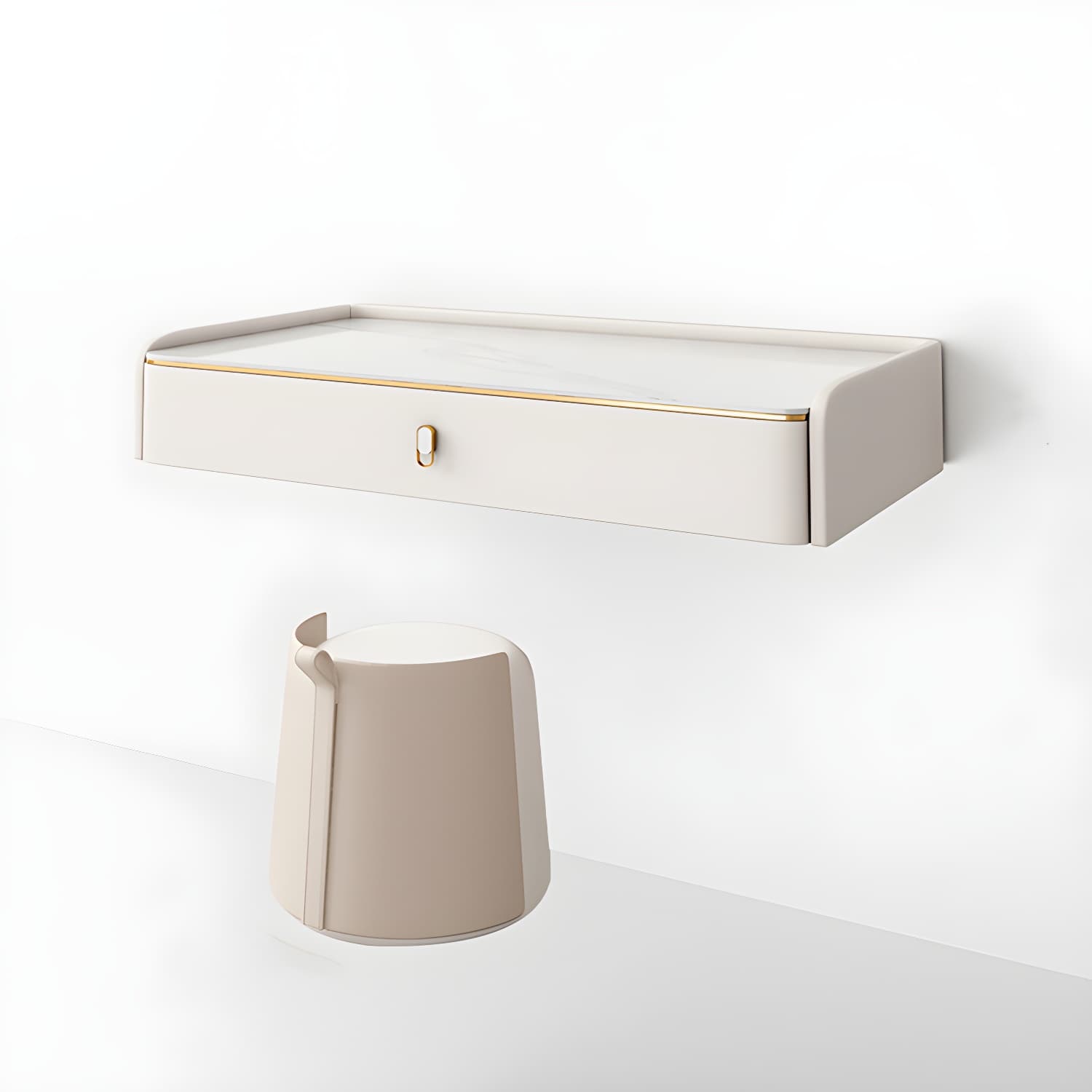 Glam Style Off-white Slate Countertop Wall Mounted with 1/2 Drawer Dresser - image 11