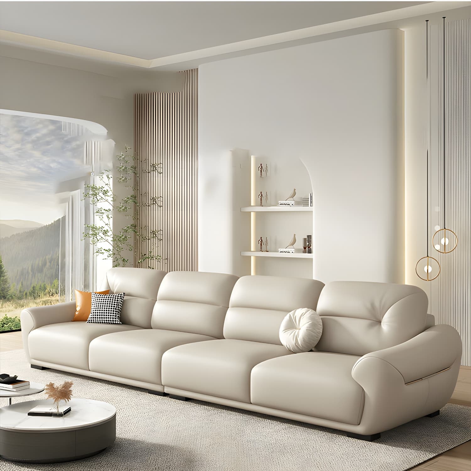 Modern Beige Upholstered Sectional Sofa with Flared Arms and Cushion Back Design