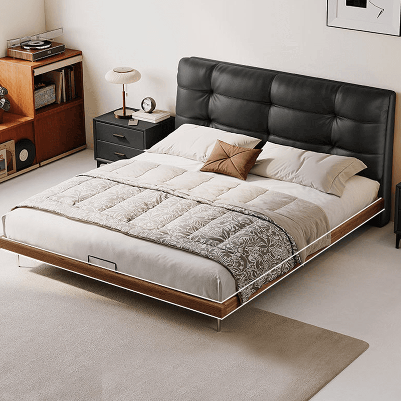 Solid Color Platform Bed with Natural Wood Frame and Button-tufted Design for Living Room - image 8