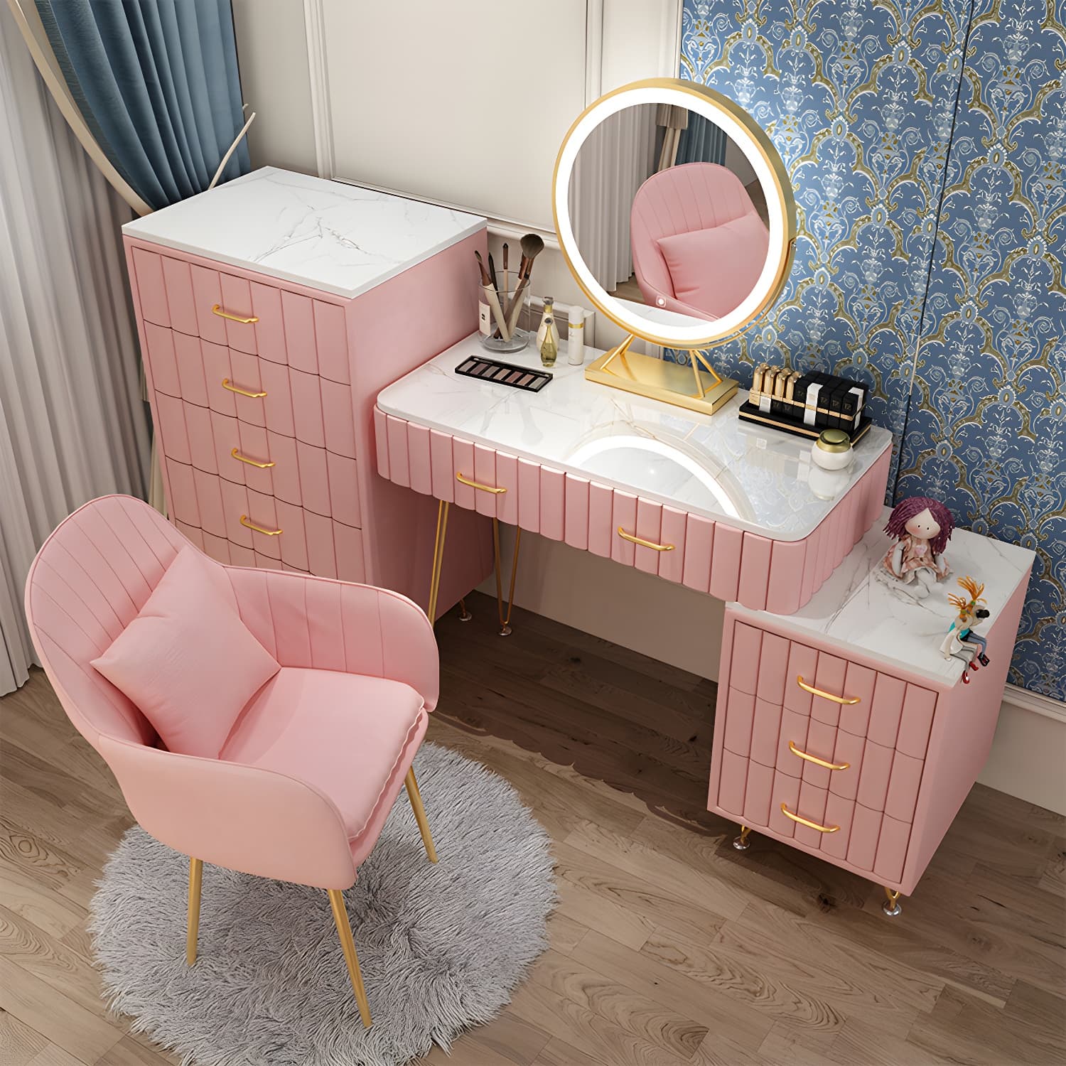 Contemporary With Drawer Wooden Bedroom Lighted Mirror Make-up Vanity - image 6