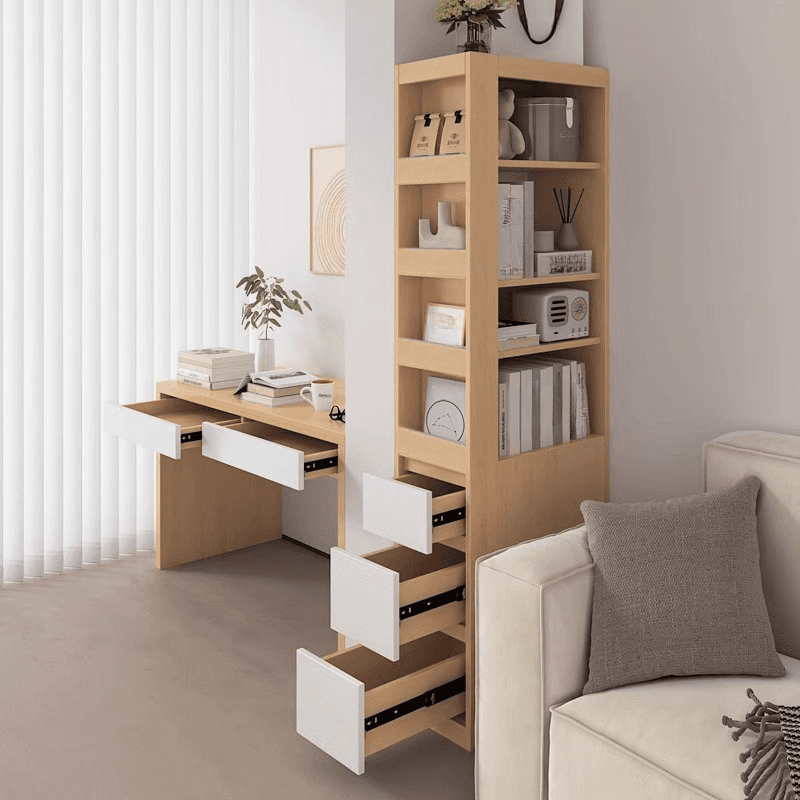 Modern Simple Style Rectangular Decorative Cabinet with 4 Exterior Shelves, Lumber Countertop in Wood Color, Soft Close Drawer, and Stain Resistant