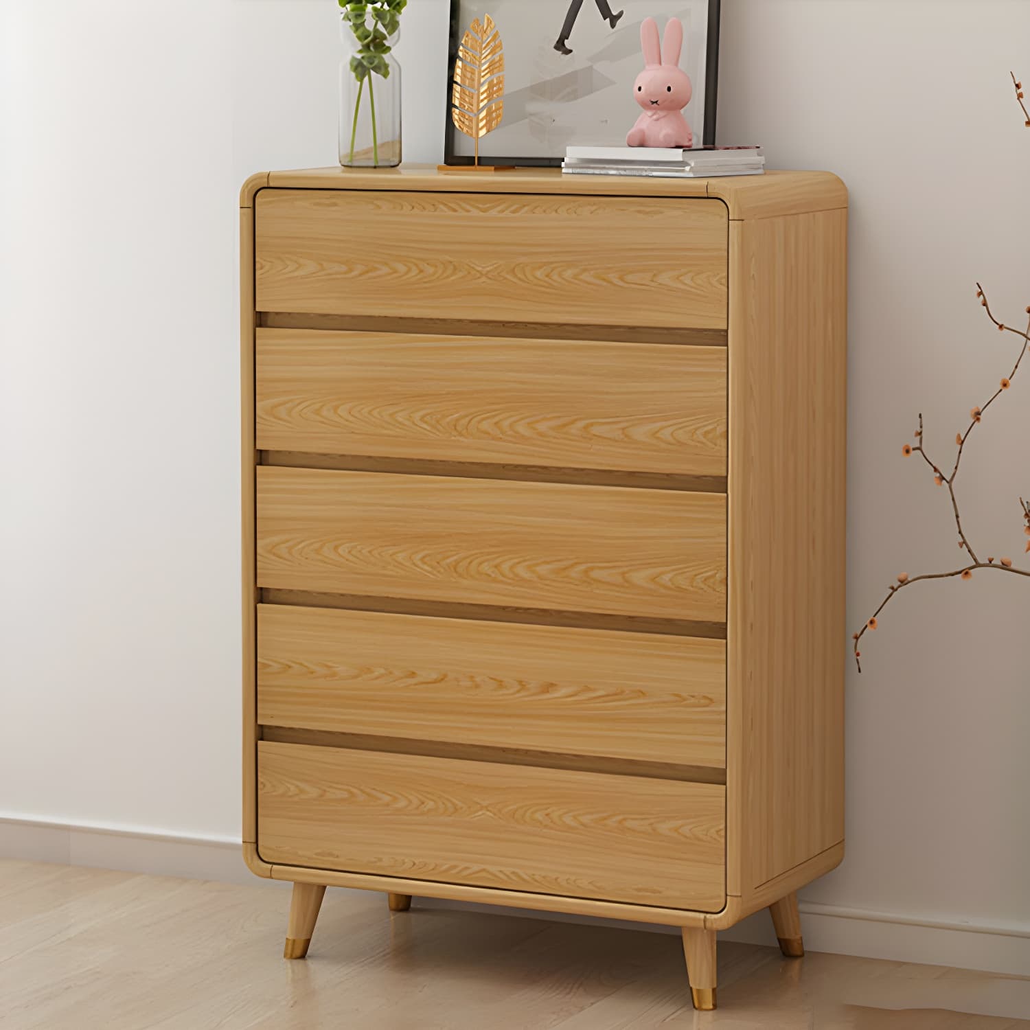 Modern Solid Wood Dresser with Narrow Profile and Drawers in Natural Finish - image 17