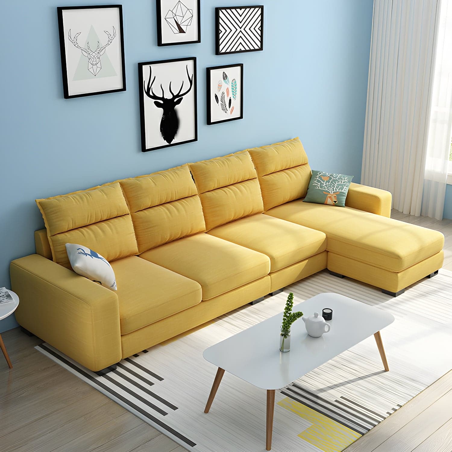 Scandinavian Wood Frame L-Shaped Modular Sofa Chaise in 2 Piece Set with Black Legs - image 8