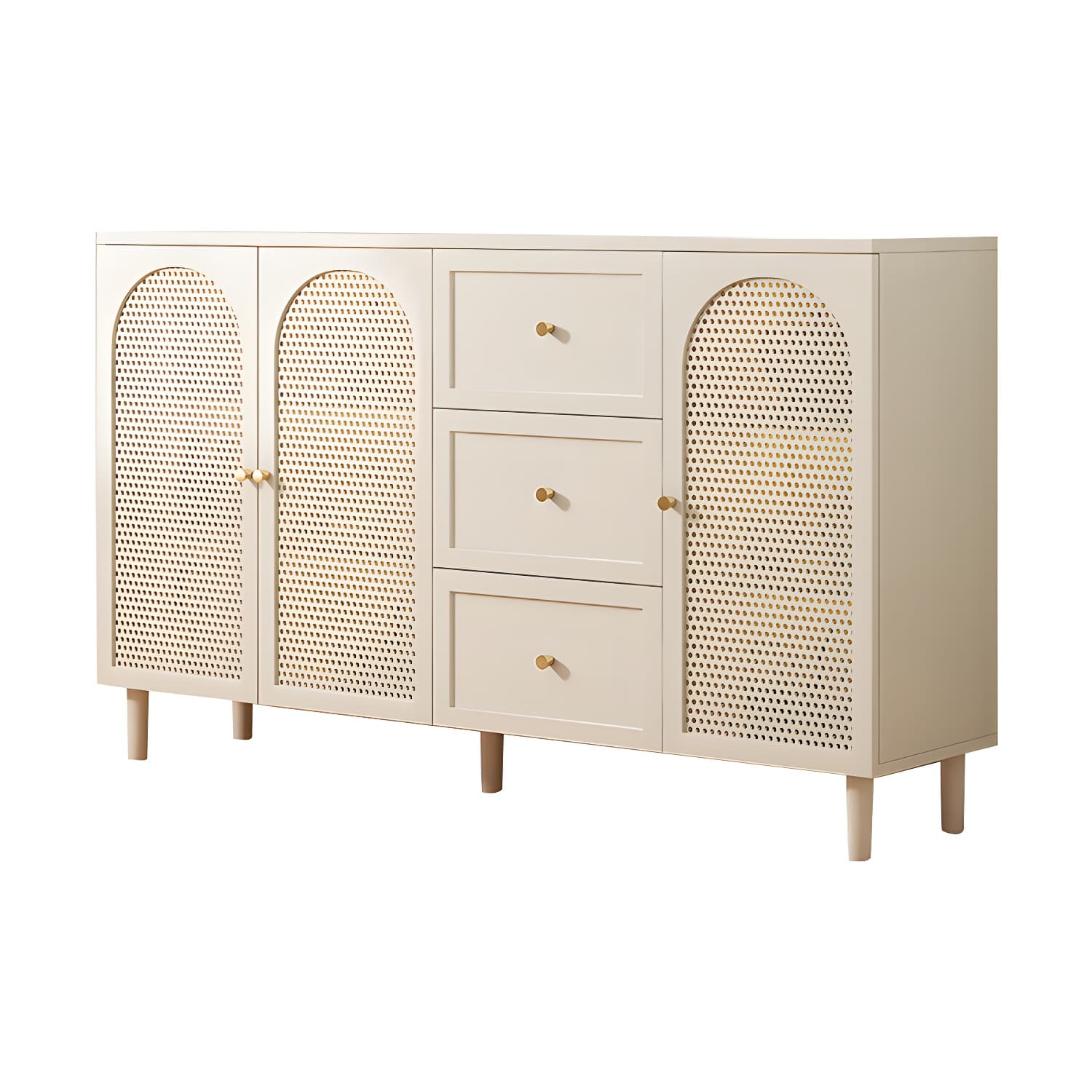 White Modern Wood Sideboard Credenza with Cabinets and Shelves Included - image 8