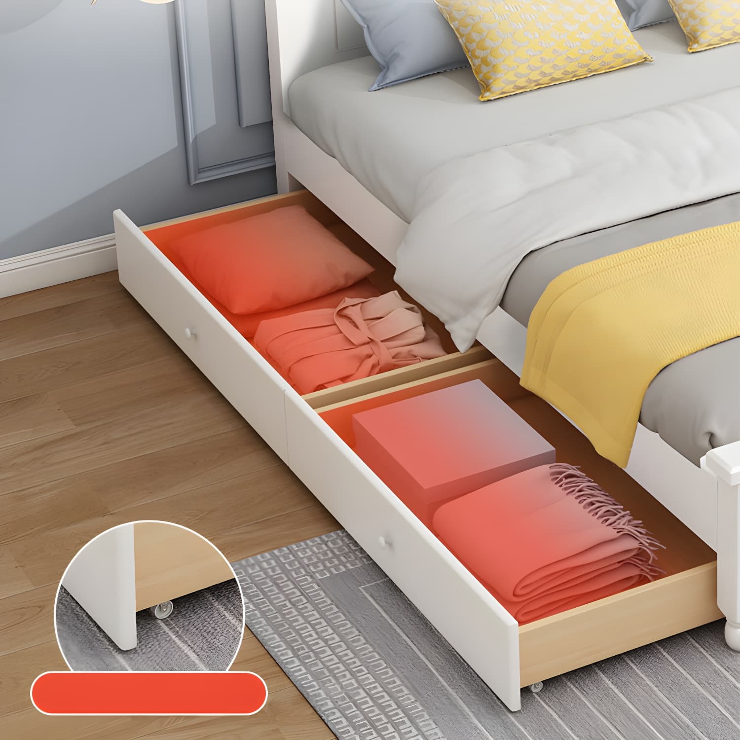 Modern Wooden Scratch Resistant White Headboard Bed with Drawers - image 6