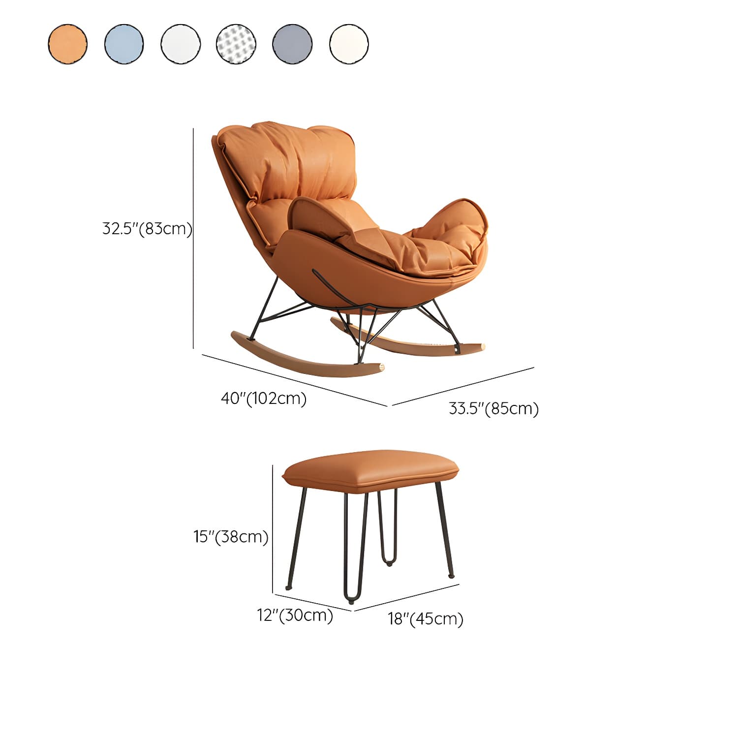 Modern Metal Rocking Chair with Upholstered Seat - Brown Legs, Removable Cushions - image 18