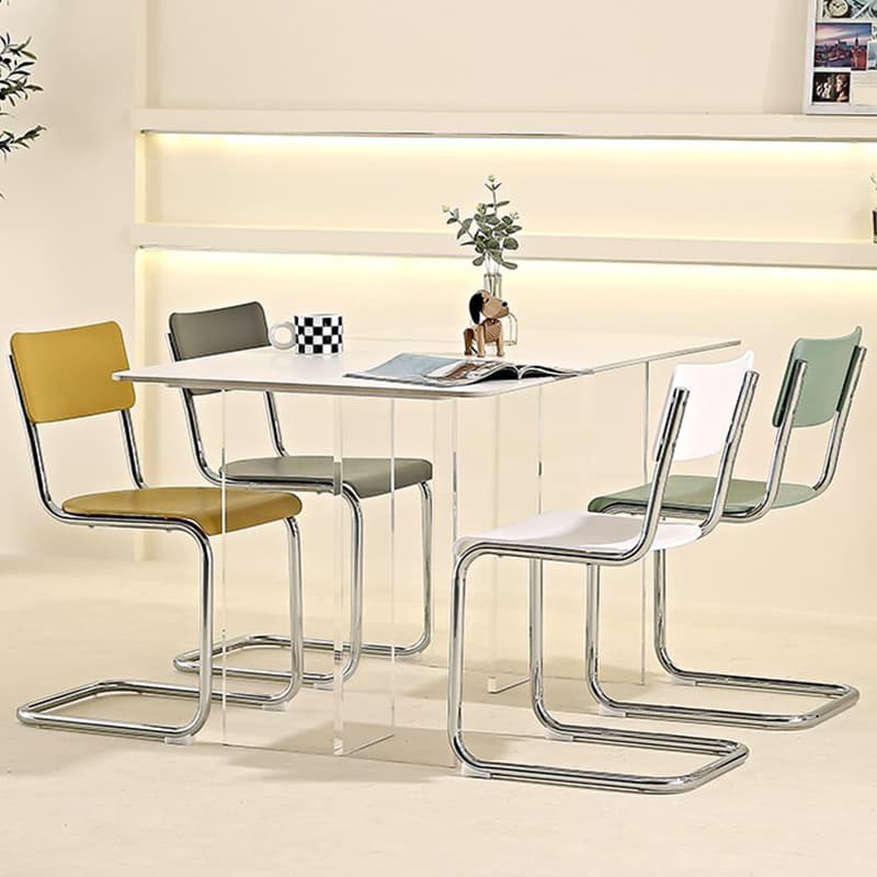 Cantilever Stable Armless Chair with Foot Pads, Open Back and Metal Base in a Modern Style - image 7