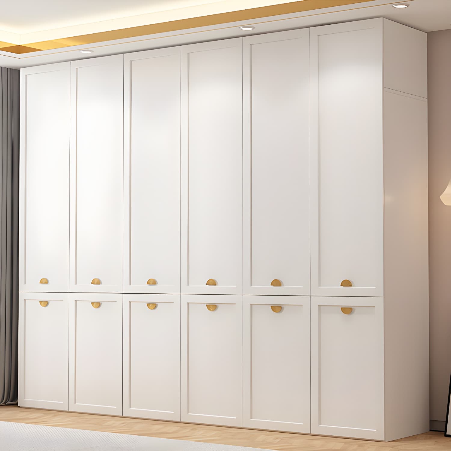 Modern Solid Color Shelves Hinged Doors Cloth Rod Included Cabinet in Beige - image 13