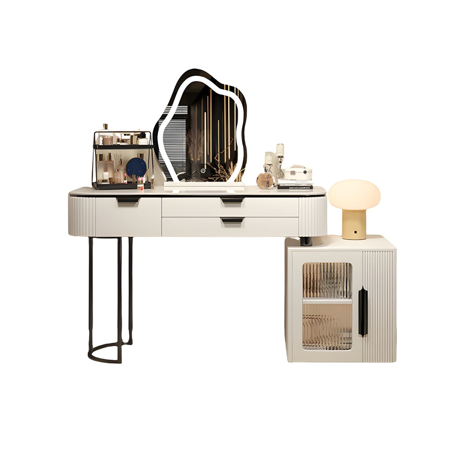 Contemporary Stone Top Vanity Table Set with Mirror and Stool Glam Slate Dressing Table - image 10