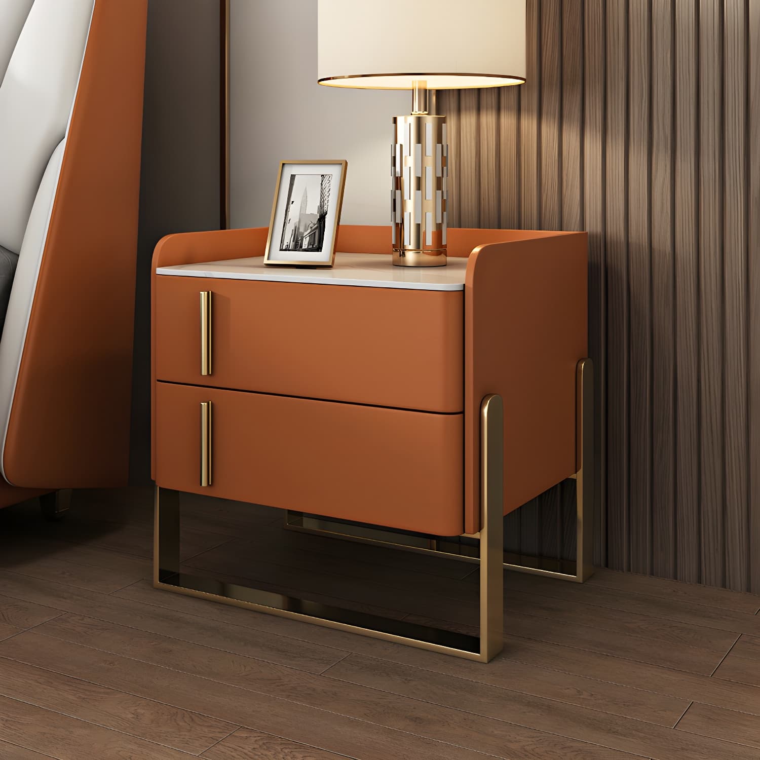 Glam Nightstand with 2 Drawer 20-inch Tall Leather Night Table - image 19
