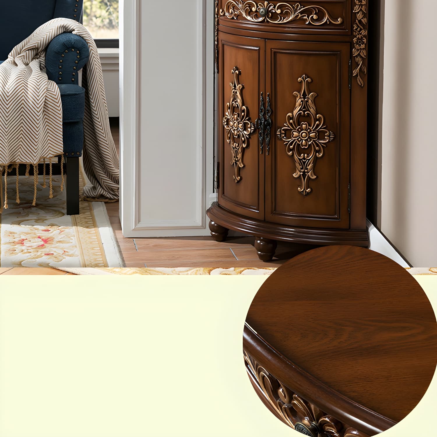 Traditional Bar Pulls Solid Wood Corner Accent Cabinet with Doors - image 13