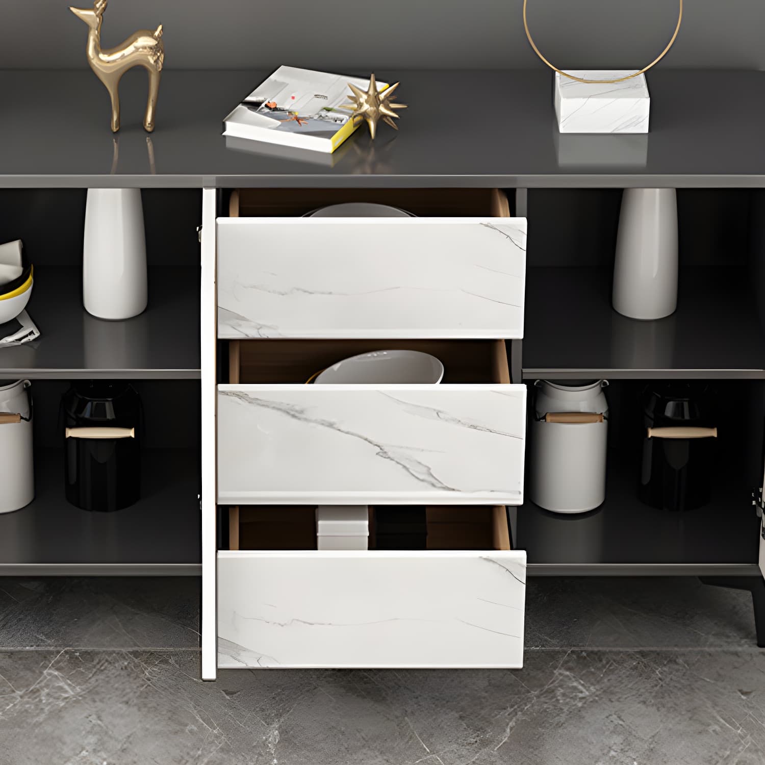 Engineered Wood Buffet Server with Drawers Modern Sideboard Table - image 7
