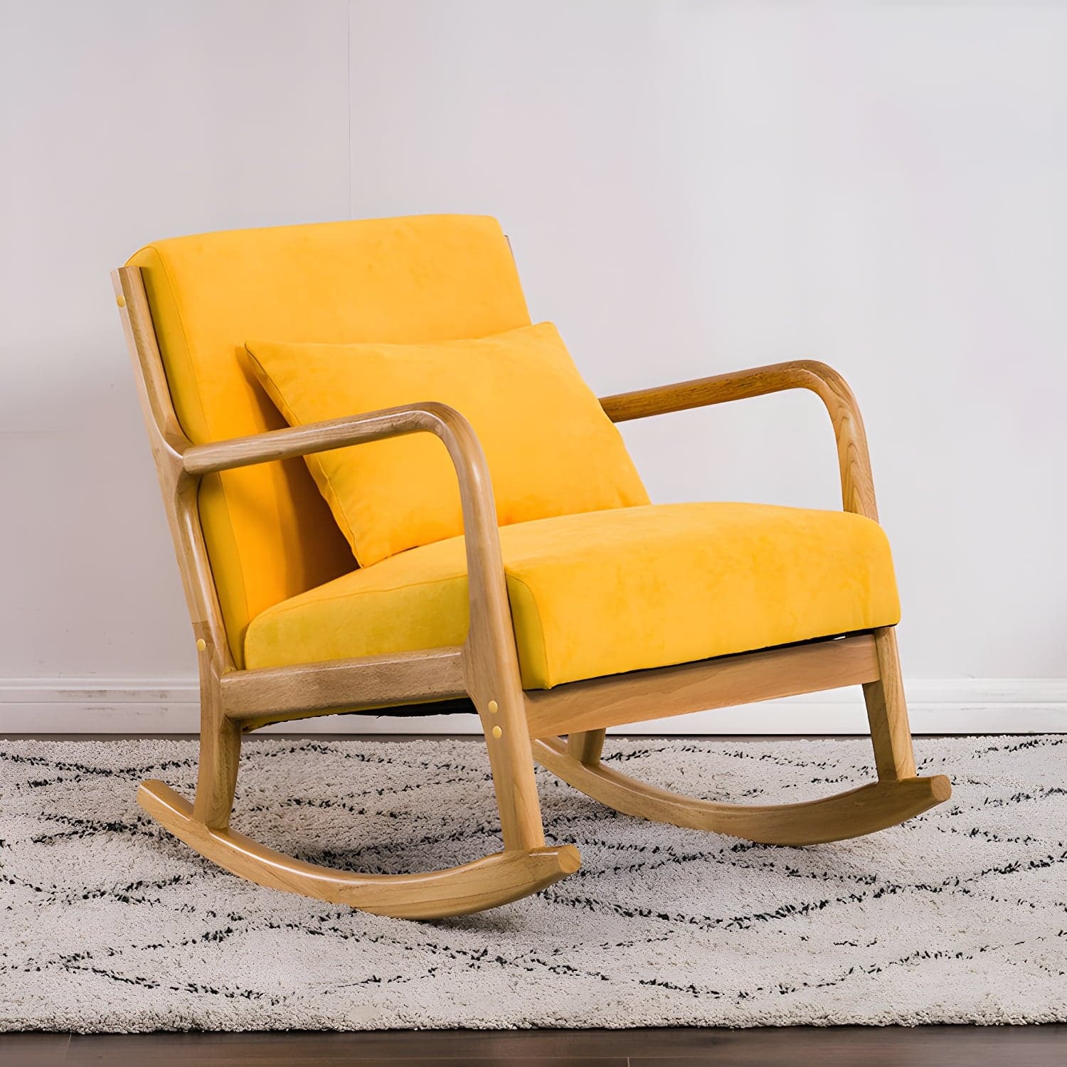 Modern Upholstered Rocking Chair with Natural Wood Legs and Recessed Back Cushion - image 10