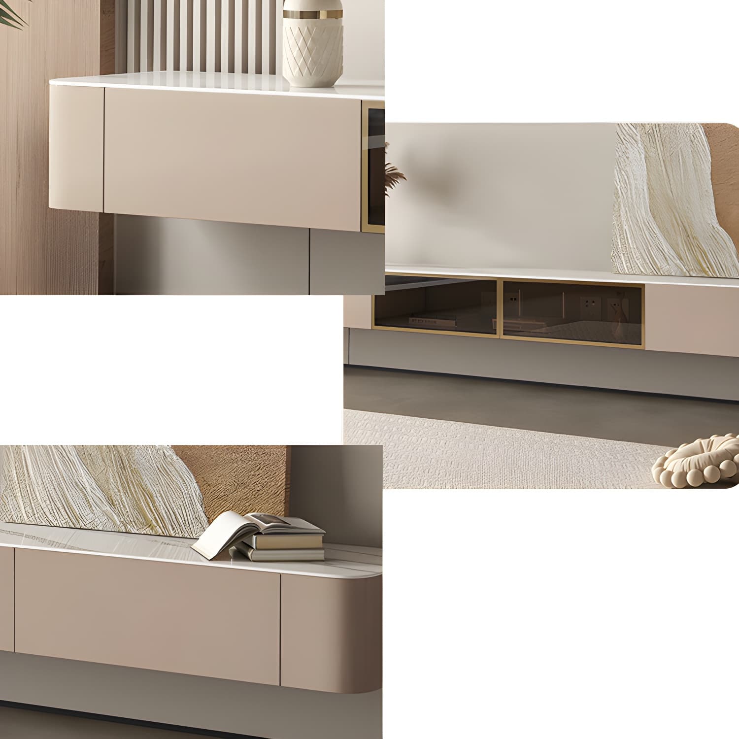 Brown Modern TV Stand with Floating Mount Design, Drawers, and Cable Management - image 8