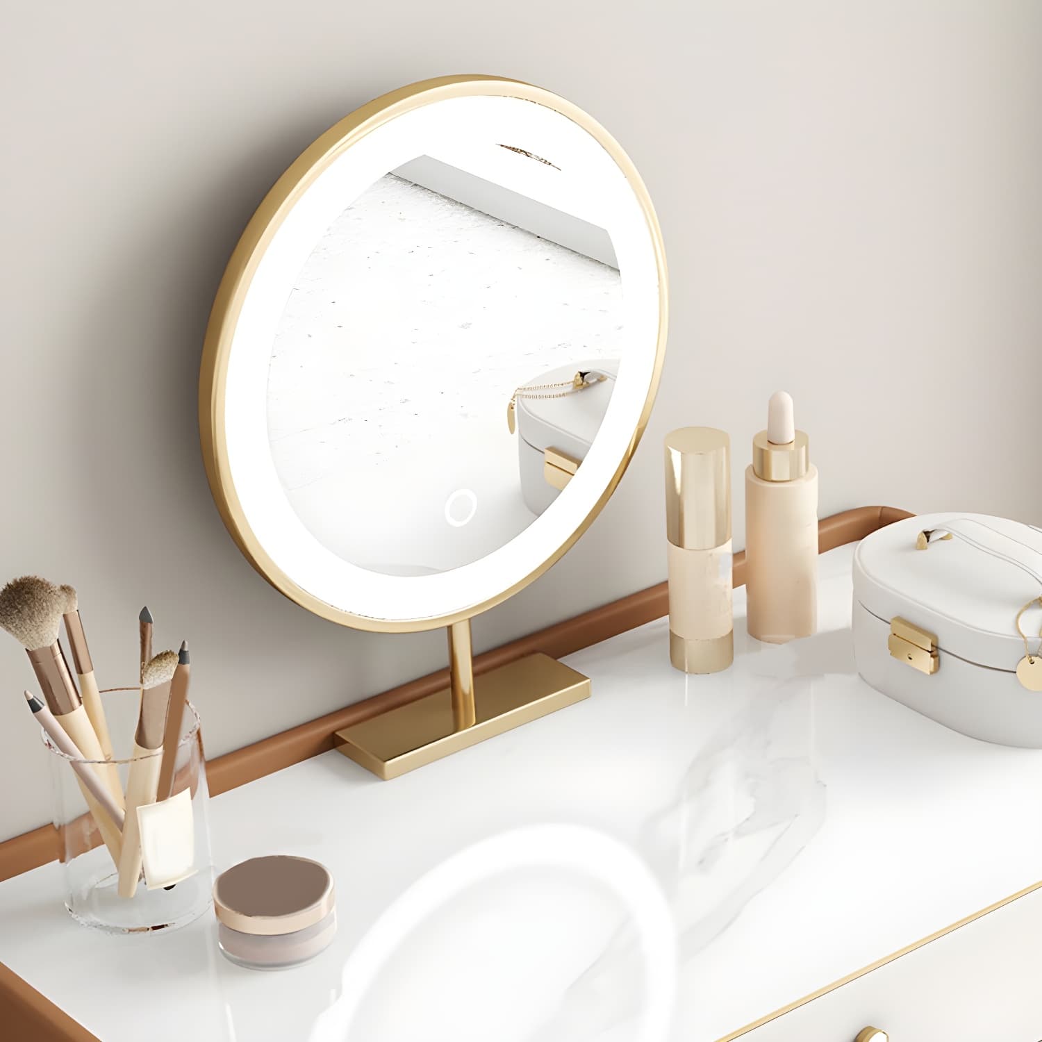 Glam Style Off-white Slate Countertop Wall Mounted with 1/2 Drawer Dresser - image 6