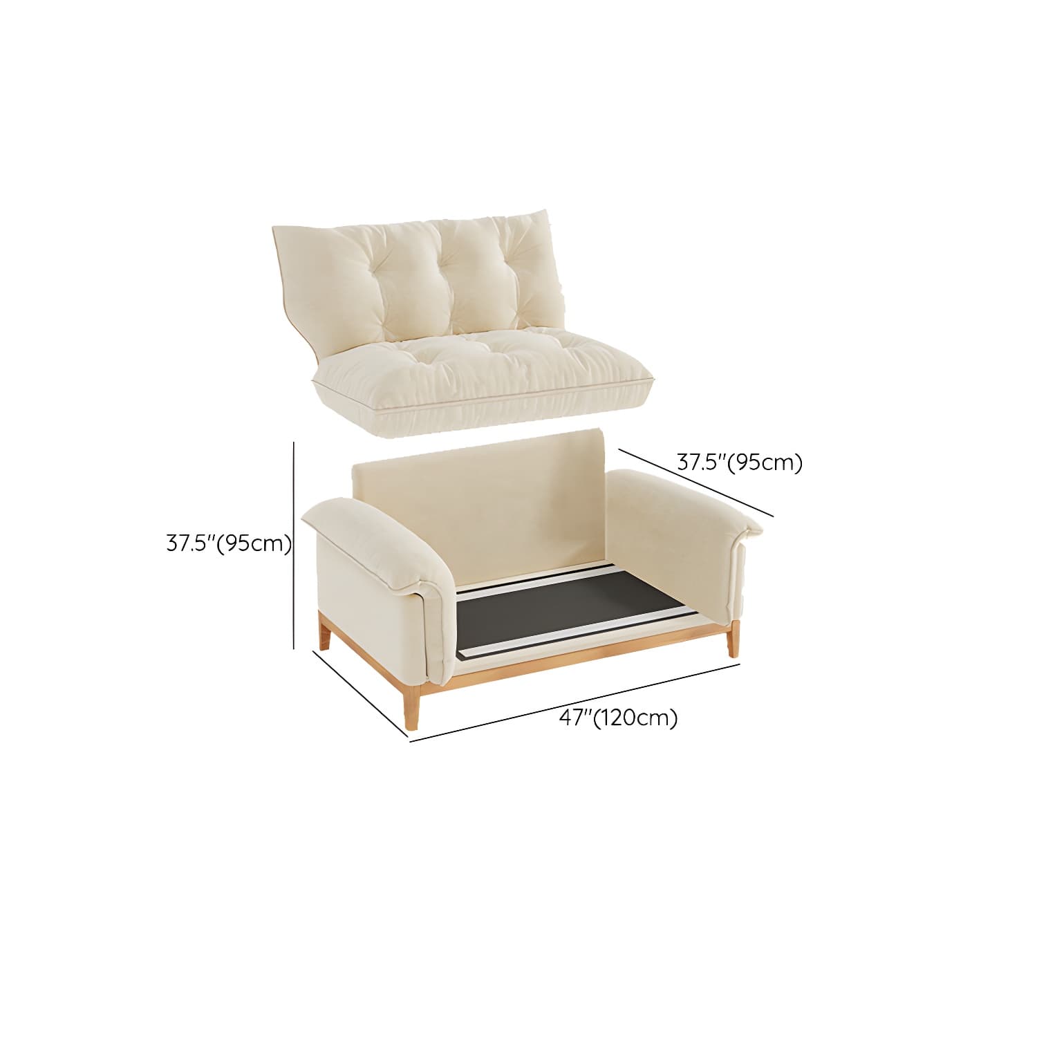 Beige Scandinavian Tufted Sectional Sofa with Wood Frame and Pillow Top Arm - image 8