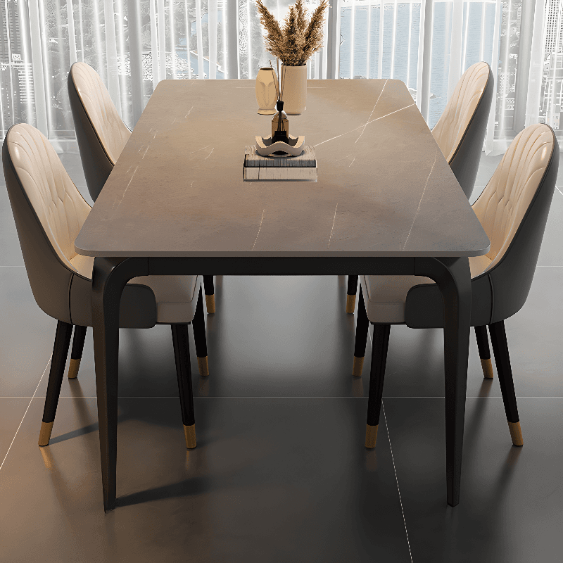 Minimalist Rectangular Dining Table with Slate Stone Top, Fixed Table, Storm Gray/White/Brown Colors - image 7