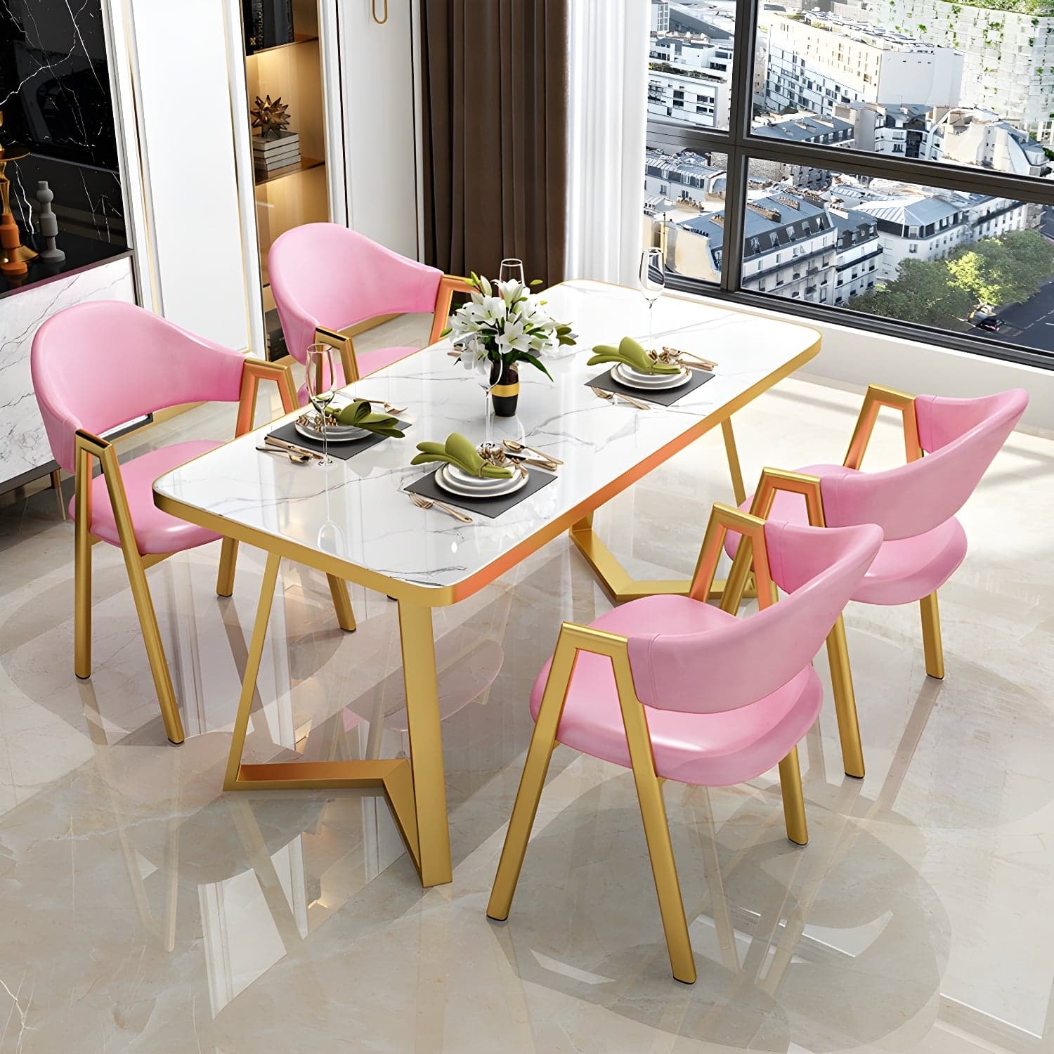 Glam White Wood Dining Set with Upholstered Chairs - 5 Piece Set - image 5