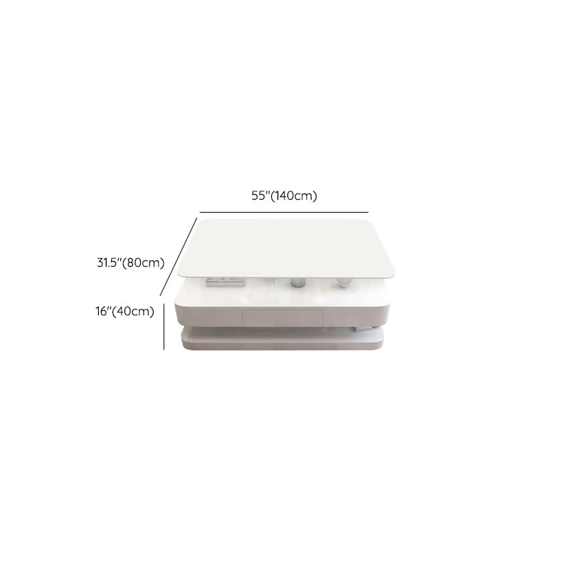 White Modern Coffee Table with Rectangular Wood Top & Block Base - image 20