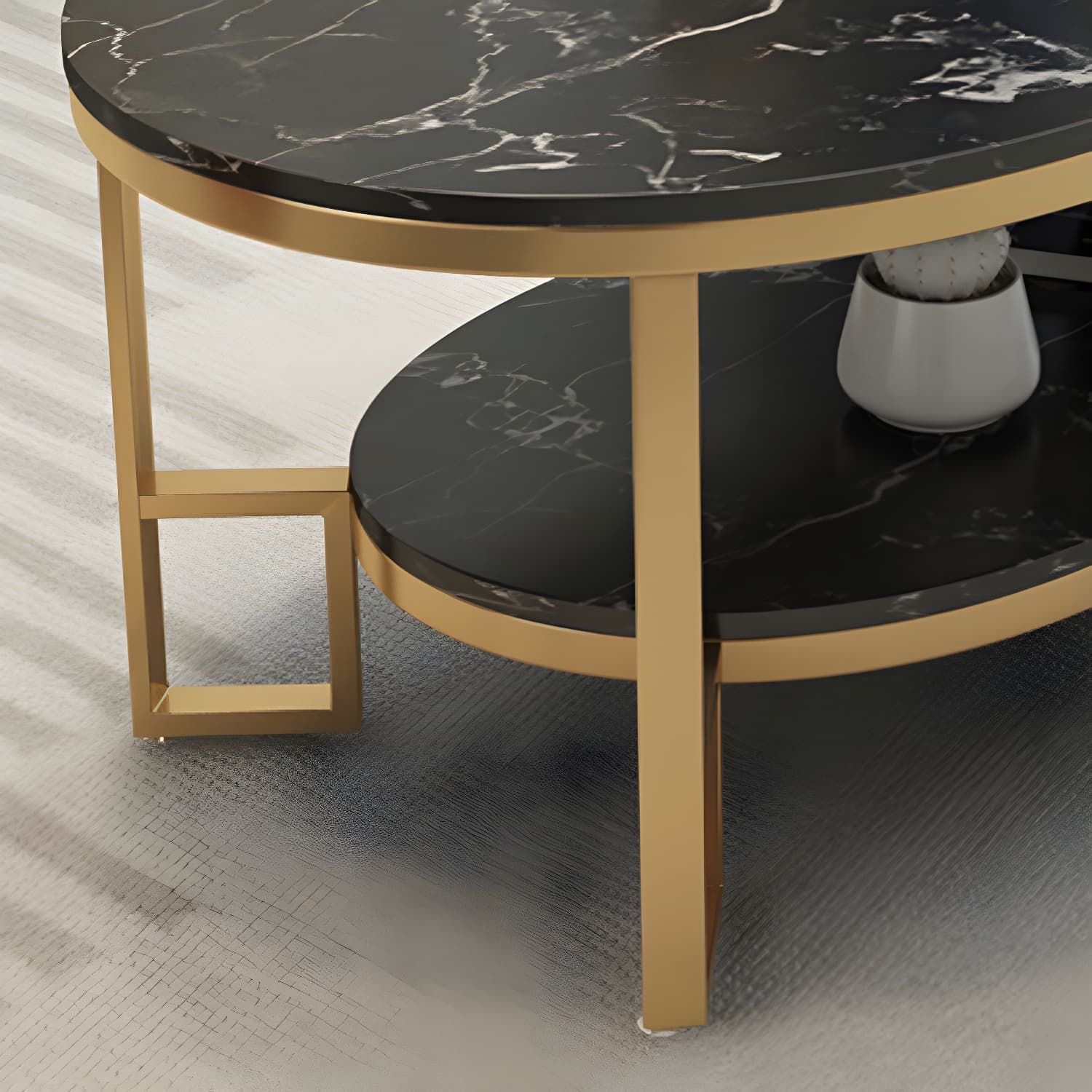 17.72" H Stone/Marble Top Coffee Table Frame Shelf Included Cocktail Table - image 9