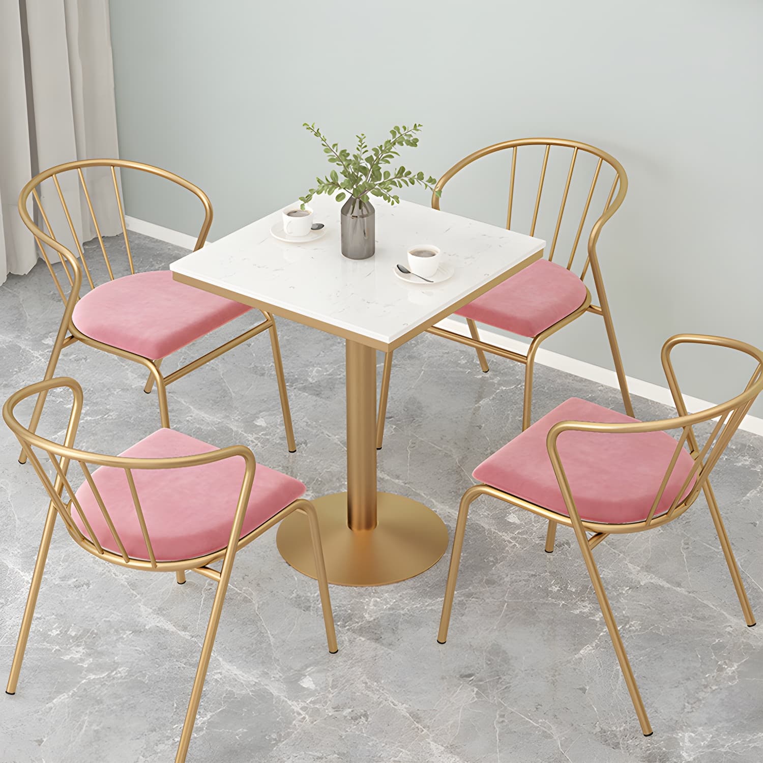 Metal Traditional Luxury Round Table White Stone Top Table with Pedestal Base - image 9