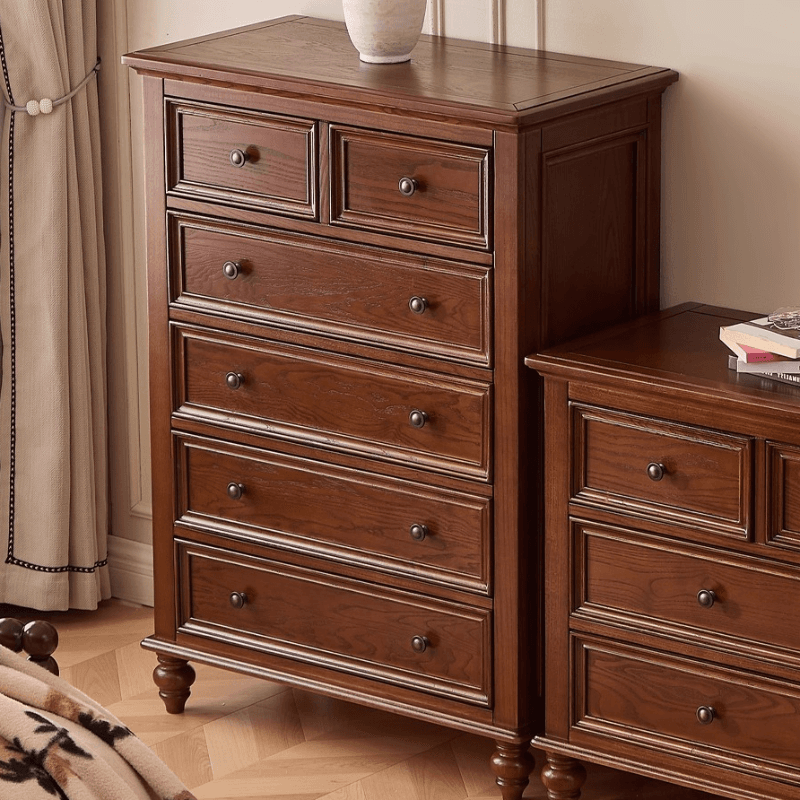 Cocoa Retro Ash Wood Double Dresser/Lingerie Chest/Bachelor Chest with 9/7/8 Drawers in Horizontal/Vertical Orientation