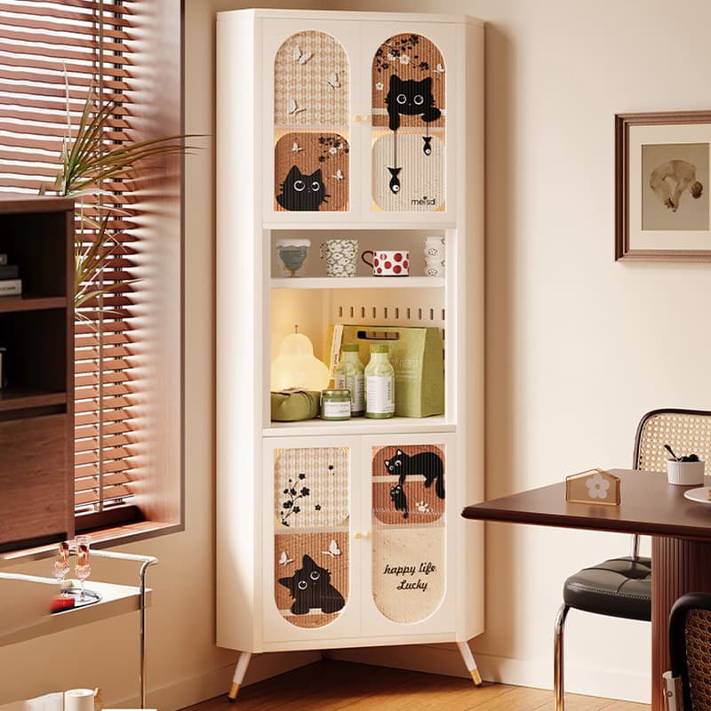 Modern Simple Style Nook Accent Cabinet with Closet, Metal Countertop, Glazed Door, Cabinet Knobs in Chalk - image 4