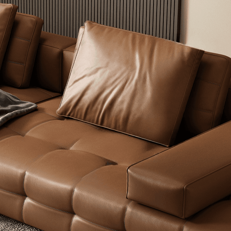 Tear Resistant Standard Sofa in Coffee Leather with 4 Pillows - image 5