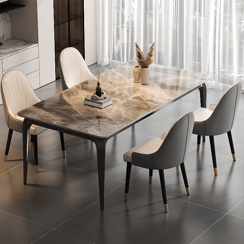 Minimalist Rectangular Dining Table with Slate Stone Top, Fixed Table, Storm Gray/White/Brown Colors - image 10
