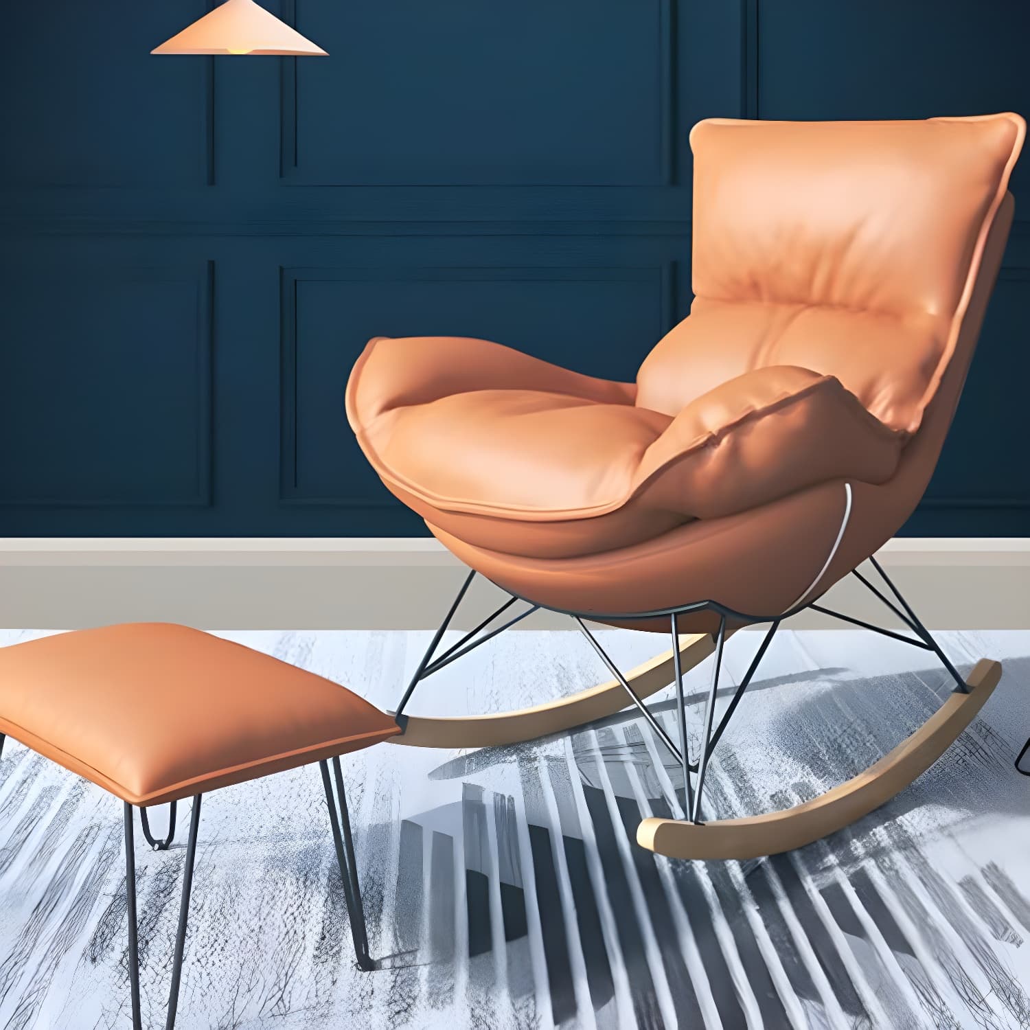 Contemporary Rocking Accent Chair Antique Finish Rocking Chair with Ottoman - image 16