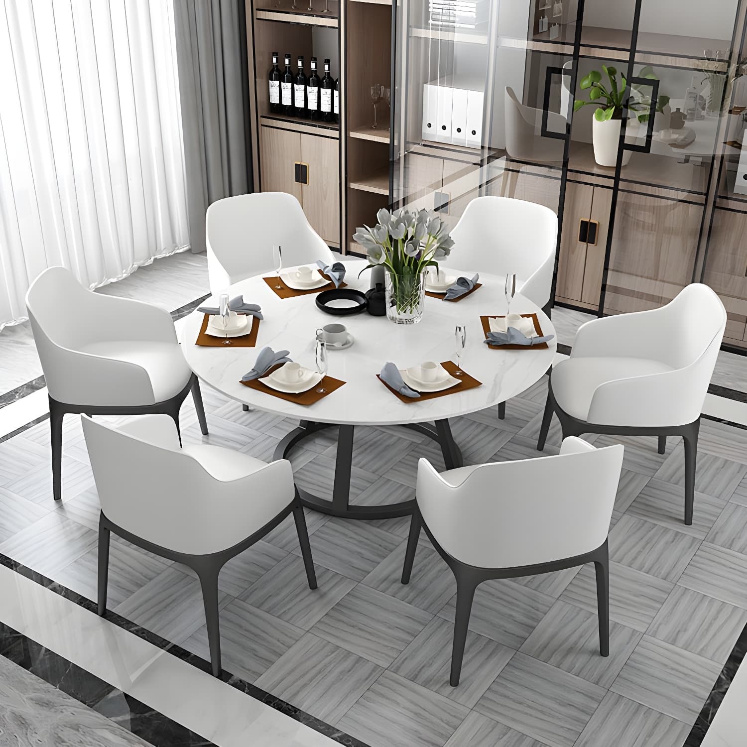 Round Marble Top Dining Table in White Traditional Luxury Dining Table - image 11