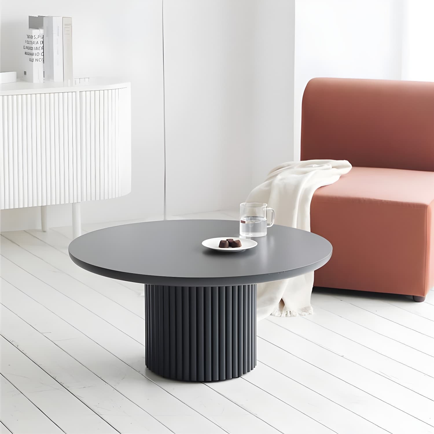 Glam Pedestal Coffee Table Wood Round Cocktail Table for Living Room - image 14